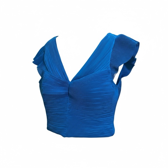 Express Vibrant Blue Ruffle Sleeve Blouse - Picture 2 of 3